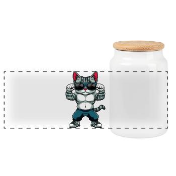 Fitness Cats - Panoramic Cookie Jar with Wooden Lid - white - Front