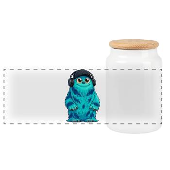 Monster Fluffonster® - DJ Fluffo - Panoramic Cookie Jar with Wooden Lid - white - Front