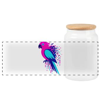 Glitch pixelated Geek parrot - Panoramic Cookie Jar with Wooden Lid - white - Front
