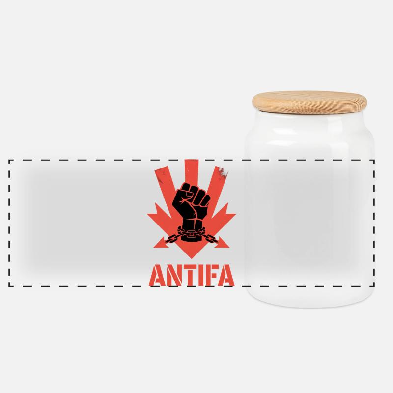 Antifa – Antifaschistisches Merch - Panorama Keksdose mit Holzdeckel - Weiß