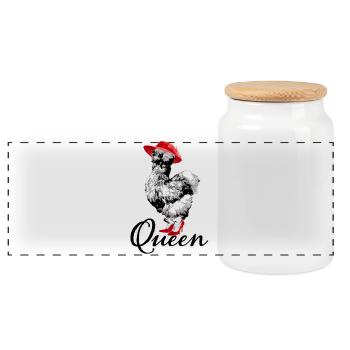 Fans de poulet - Coq - Coq - Poulet de soie - Bio - Boîte à biscuits avec couvercle en bois - blanc - Devant