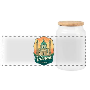 Vienna Austria Karlskirche Sunset Retro Travel Art - Panoramic Cookie Jar with Wooden Lid - white - Front