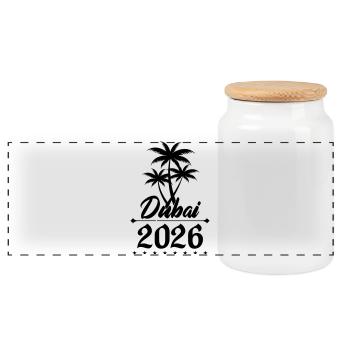 Dubai 2026 - Panoramic Cookie Jar with Wooden Lid - white - Front