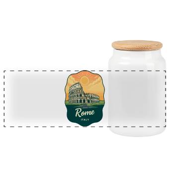 Romer Kolosseum Retro Sonnenuntergangs-Reiseabzeichen - Panorama Keksdose mit Holzdeckel - Weiß - Vorne