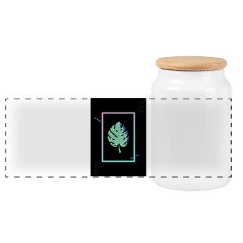 Monstera Neon Frame - Panorama Keksdose mit Holzdeckel - Weiß - Vorne
