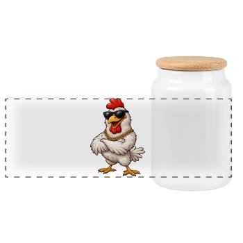 Chicken with sunglasses and gold chain - Panoramic Cookie Jar with Wooden Lid - white - Front