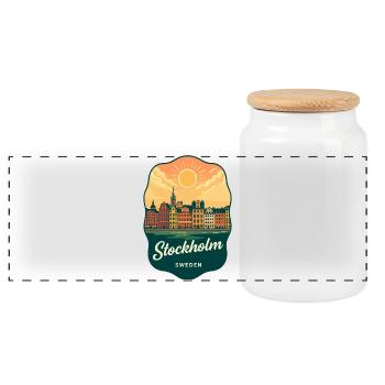 Stockholm Gamla Stan Retro Sunset Abzeichen - Panorama Keksdose mit Holzdeckel - Weiß - Vorne