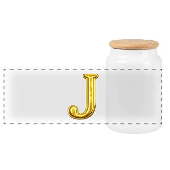 Golden J Letter - Panoramic Cookie Jar with Wooden Lid - white - Front