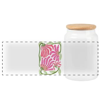 Design floral bohème rose dessiné à la main - Boîte à biscuits avec couvercle en bois - blanc - Devant