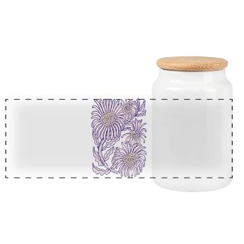 Lila Glättchen-Botanische Strichkunst - Panorama Keksdose mit Holzdeckel - Weiß - Vorne
