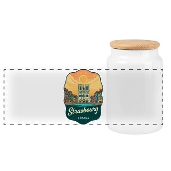 Strasbourg Cathedral Retro Sunset Badge - Panoramic Cookie Jar with Wooden Lid - white - Front