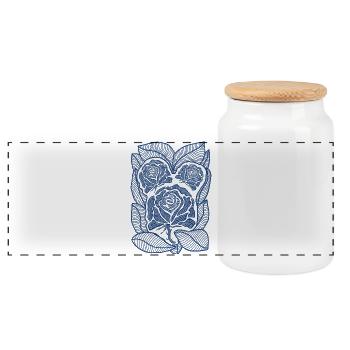 Blaue Rosenfiligranblüte - Panorama Keksdose mit Holzdeckel - Weiß - Vorne