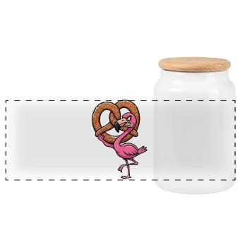 Süßer Flamingo Cartoon Brezel Bayern Bayrisch - Panorama Keksdose mit Holzdeckel - Weiß - Vorne