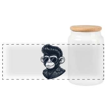 Cooler Affe Schimpanse Sonnenbrille Rock and Roll  - Panorama Keksdose mit Holzdeckel - Weiß - Vorne