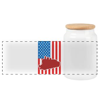 Railroad USA Flag - Panoramic Cookie Jar with Wooden Lid - white - Front
