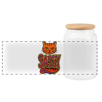 Sassy Cat Psychedelic Script - Panorama Keksdose mit Holzdeckel - Weiß - Vorne