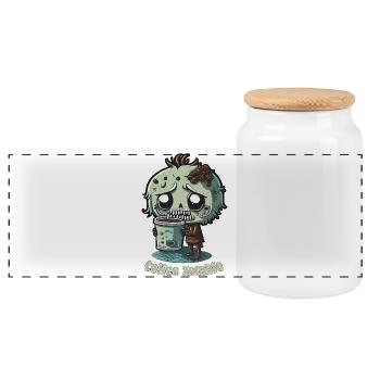 Kaffeemonster  - Koffein Zombie - Morgenmuffel - Panorama Keksdose mit Holzdeckel - Weiß - Vorne