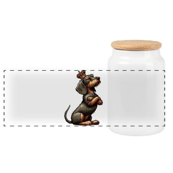 wire-haired dachshund dachshund dachshund owner Teckel Tekkel - Panoramic Cookie Jar with Wooden Lid - white - Front