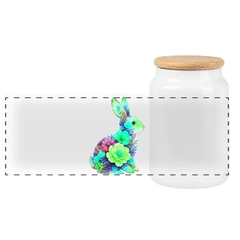Hase Wasserfarben Blumen Ostern - Panorama Keksdose mit Holzdeckel - Weiß - Vorne