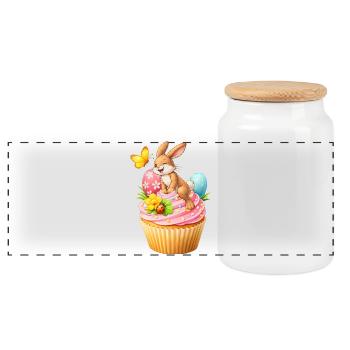 Süßer Osterhasen Cupcake mit bunten Ostereiern - Panorama Keksdose mit Holzdeckel - Weiß - Vorne