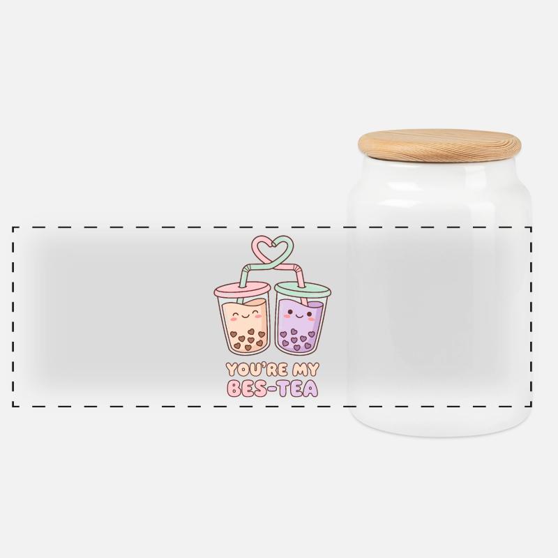 Du bist mein Bes-Tea süßer Boba Bubble Tea Bester Freund - Panorama Keksdose mit Holzdeckel - Weiß