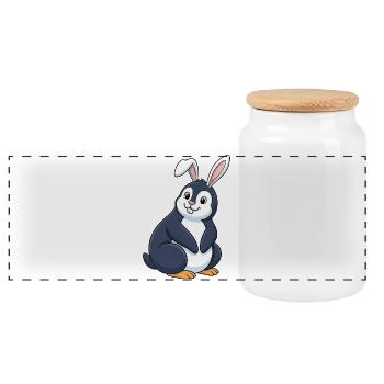 Cute Penguin Bunny Fusion Cartoon Funny Easter - Panoramic Cookie Jar with Wooden Lid - white - Front