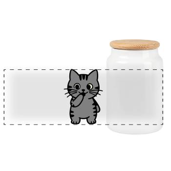 tiger-cat-stands-tri-color - Panoramic Cookie Jar with Wooden Lid - white - Front