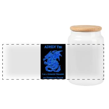 ADHD-Dragon - Panoramic Cookie Jar with Wooden Lid - white - Front