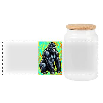 Gorilla - Panorama Keksdose mit Holzdeckel - Weiß - Vorne