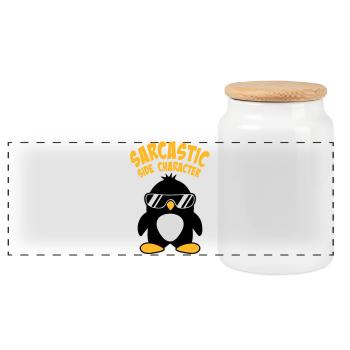 Pinguin Sarcastic Side Character Sonnenbrille Logo - Panorama Keksdose mit Holzdeckel - Weiß - Vorne