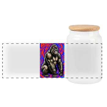 gorilla - Panoramic Cookie Jar with Wooden Lid - white - Front