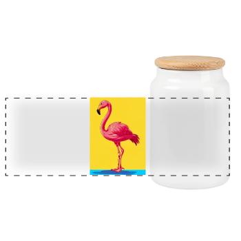 Flamingo - Panorama Keksdose mit Holzdeckel - Weiß - Vorne