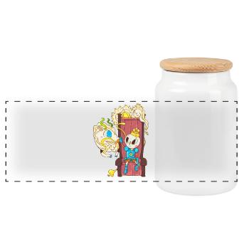 Dragon and onion - Panoramic Cookie Jar with Wooden Lid - white - Front