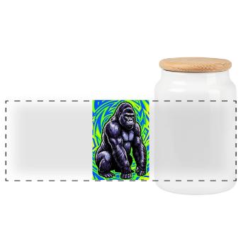 gorilla - Panoramic Cookie Jar with Wooden Lid - white - Front