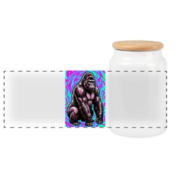 gorilla - Panoramic Cookie Jar with Wooden Lid - white - Front