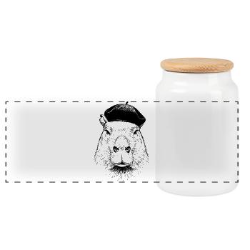 Capybara Avec Béret - Boîte à biscuits avec couvercle en bois - blanc - Devant