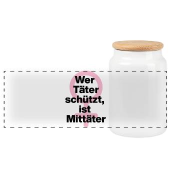 WER TÄTER SCHÜTZT, IST MITTÄTER! ♀ FEMALE EMPOWENT - Panorama Keksdose mit Holzdeckel - Weiß - Vorne