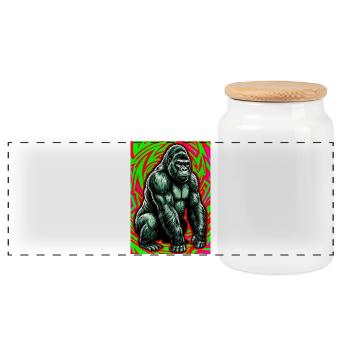 gorilla - Panoramic Cookie Jar with Wooden Lid - white - Front