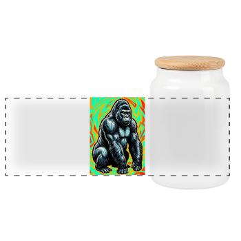 gorilla - Panoramic Cookie Jar with Wooden Lid - white - Front