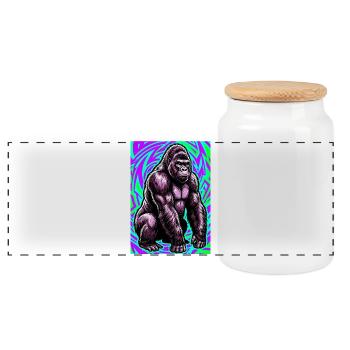 gorilla - Panoramic Cookie Jar with Wooden Lid - white - Front