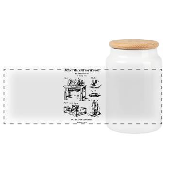 Patent für Nähmaschinen-Baupläne - Panorama Keksdose mit Holzdeckel - Weiß - Vorne