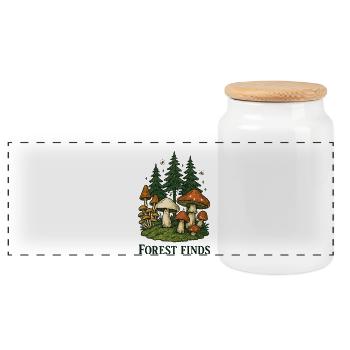 Forest finds: Mushroom scene in the fir forest - Panoramic Cookie Jar with Wooden Lid - white - Front