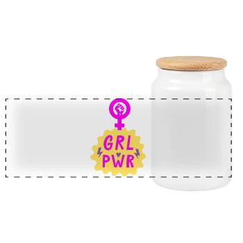 GIRL POWER – HEART OF STRENGTH! ♀ GIRLS SISTERS - Panoramic Cookie Jar with Wooden Lid - white - Front