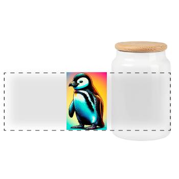 penguin - Panoramic Cookie Jar with Wooden Lid - white - Front