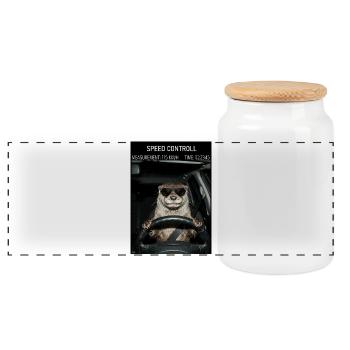 Blitzer Falle Otter Auto Fahrer - Panoramic Cookie Jar with Wooden Lid - white - Front