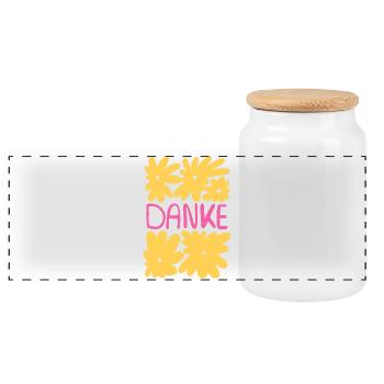 Danke - gelbe Blumen mit pink - Panorama Keksdose mit Holzdeckel - Weiß - Vorne