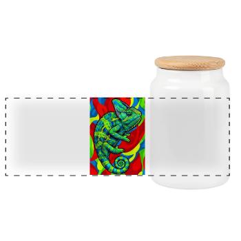 chameleon - Panoramic Cookie Jar with Wooden Lid - white - Front