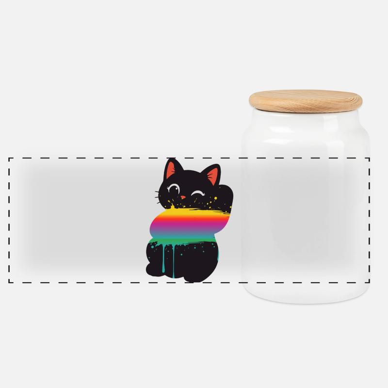 Süße Katze Regenbogen Splash Silhouette  - Panorama Keksdose mit Holzdeckel - Weiß