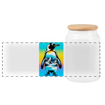 penguin - Panoramic Cookie Jar with Wooden Lid - white - Front