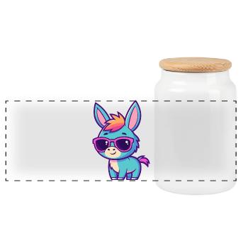 Retro Colorful Donkey Pink Glasses - Panoramic Cookie Jar with Wooden Lid - white - Front